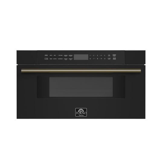 FORNO Espresso Capoliveri 30" 1.2 cu. ft. Built-In Microwave Drawer in Black with Antique Brass Handles, FMWDR3000-30BLK