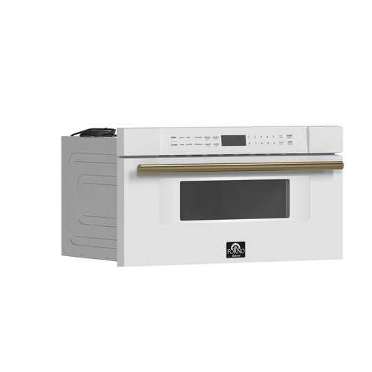 FORNO Espresso Capoliveri 30" 1.2 cu. ft. Built-In Microwave Drawer in White with Antique Brass Handles, FMWDR3000-30WHT