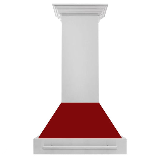 ZLINE 30 Inch Stainless Steel Range Hood with Red Gloss Shell and Stainless Steel Handle, 8654STX-RG-30