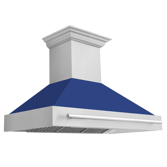 ZLINE 48 In. Stainless Steel Range Hood with Blue Gloss Shell and Stainless Steel Handle, 8654STX-BG-48