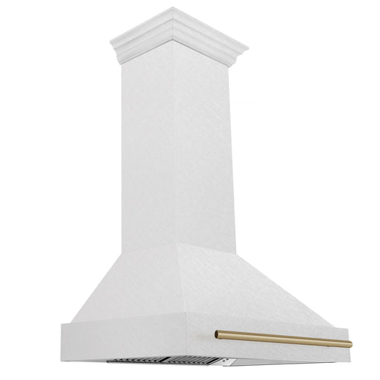ZLINE Autograph 36 Inch DuraSnow® Stainless Steel Range Hood with DuraSnow® Shell and Champagne Bronze Handle, 8654SNZ-36-CB