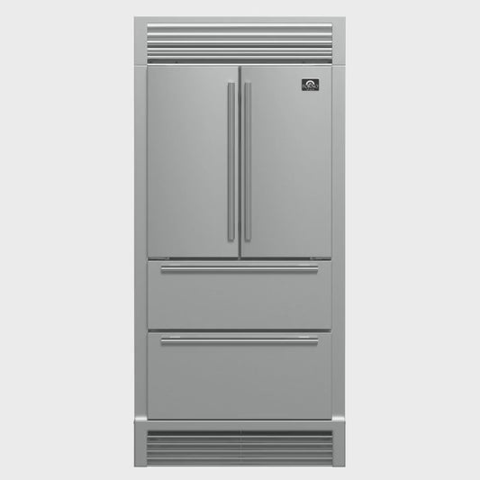 FORNO Moena 40" 19.2 cu. ft. French Door Built-In Refrigerator in Stainless Steel with Ice Maker and Grill Trim Kit, FFRBI1820-40SG