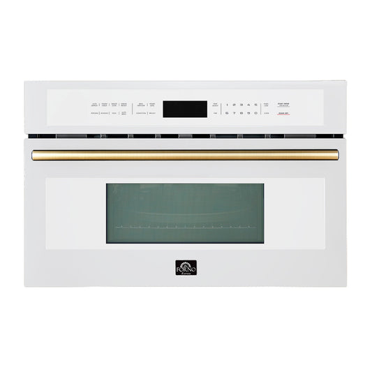 FORNO Espresso Oliena 30" 1.6 cu. ft. Built-In Microwave Oven in White with Antique Brass Handles, FMWDR3093-30WHT