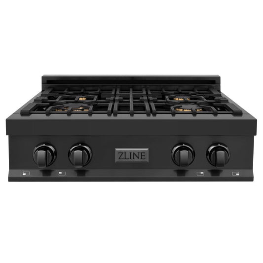 ZLINE 30 in. Legacy Gas Rangetop with 4 Brass Burners and Porcelain Cooktop in Black Stainless Steel (RTB-BR-30)