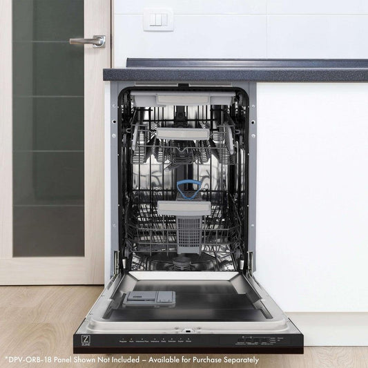 ZLINE 18 in. Tallac Series 3rd Rack Top Control Dishwasher in Custom Panel Ready with Stainless Steel Tub, 51dBa (DWV-18)