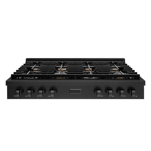 ZLINE 48 in. Paramount Gas Rangetop with 8 Brass Burners and Porcelain Cooktop in Black Stainless Steel (SRTB-BR-48)