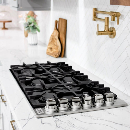 ZLINE 36 in. Gas Cooktop with 6 Burners and Black Porcelain Top (RC36-PBT)