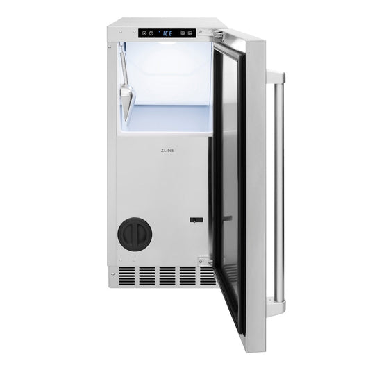 ZLINE 15 in. Touchstone Clear Cube Ice Maker with Drain Pump and Solid Stainless Steel Door (ICCD-ST-15)