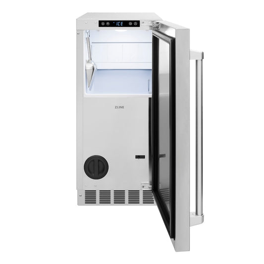 ZLINE 15 in. Touchstone Gourmet Ice Maker with Drain Pump and Solid Stainless Steel Door (IGMD-ST-15)