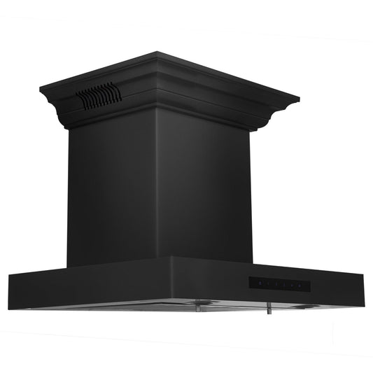 ZLINE 30 in. Convertible Vent Wall Mount Range Hood in Black Stainless Steel with Crown Molding, BSKENCRN-30
