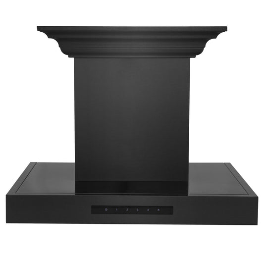 ZLINE 30 in. Convertible Vent Wall Mount Range Hood in Black Stainless Steel with Crown Molding, BSKENCRN-30